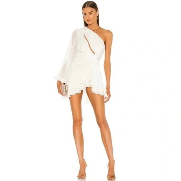 Michael Costello Dresses & Skirts - NWT Michael Costello Revolve Sunny One Sleeve Front Slit Mini Dress White Medium